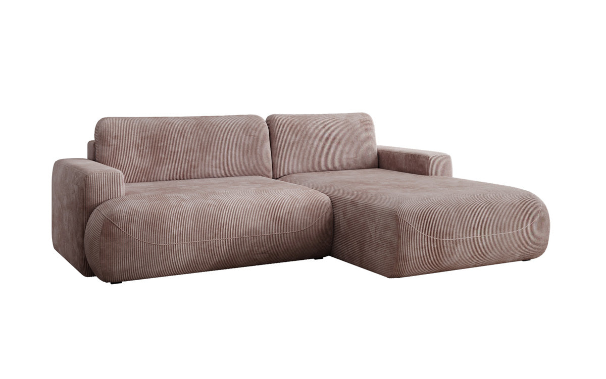 Designer corner sofa Enzo with sleeping and fold-out function in Corduroy
