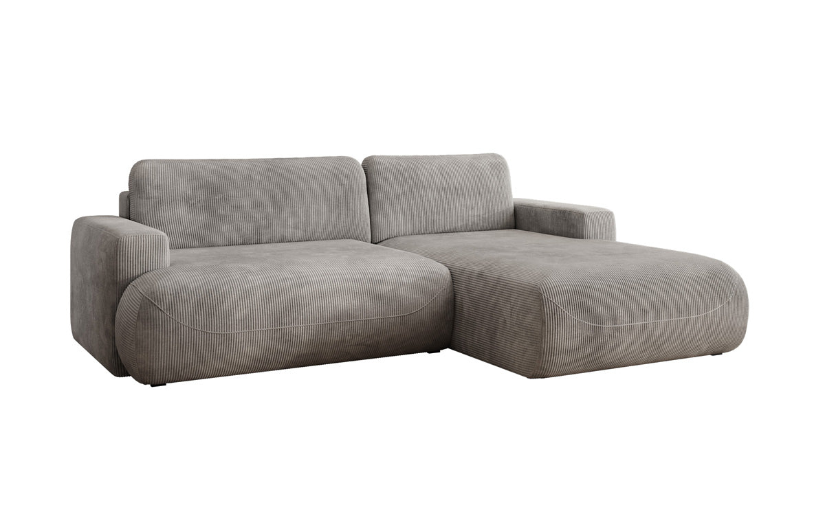 Designer corner sofa Enzo with sleeping and fold-out function in Corduroy