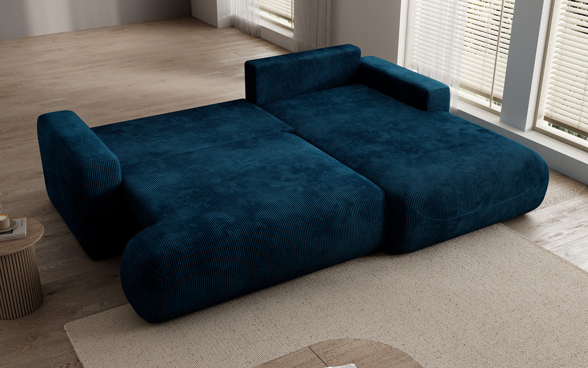 Designer corner sofa Enzo with sleeping and fold-out function in Corduroy