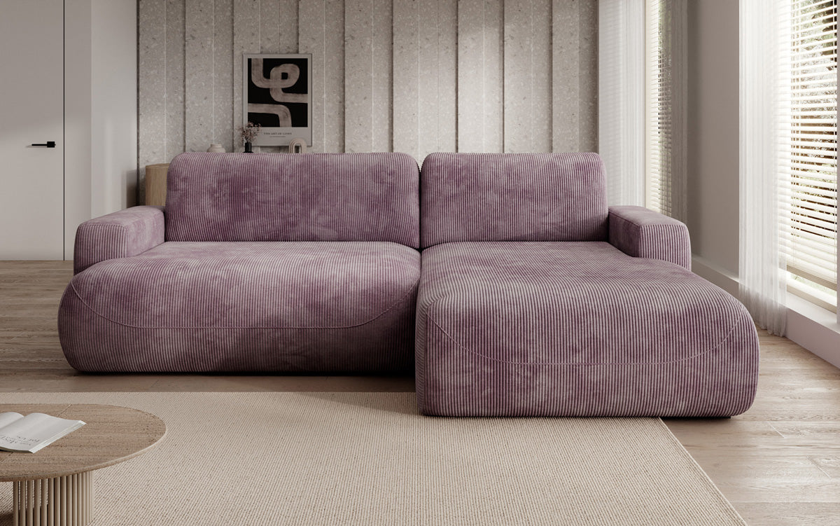 Designer corner sofa Enzo with sleeping and fold-out function in Corduroy