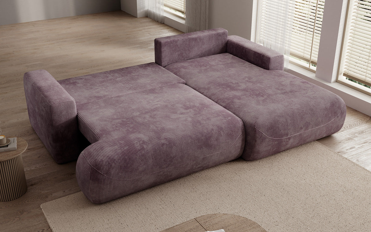 Designer corner sofa Enzo with sleeping and fold-out function in Corduroy