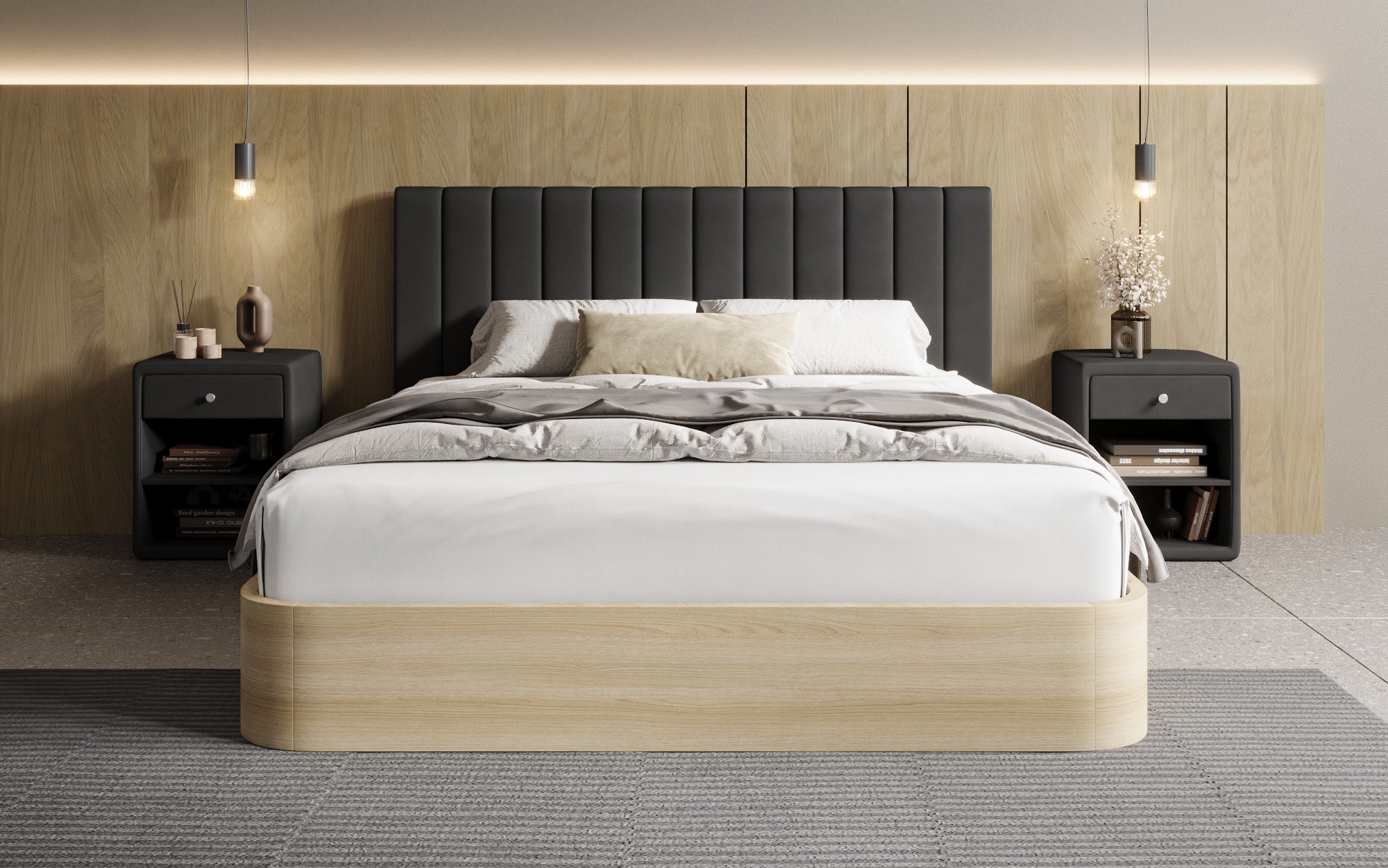 Lit rembourré design Fiore Linea en Tissu avec espace de rangement