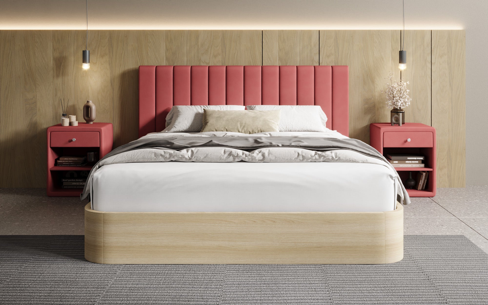 Lit rembourré design Fiore Linea en Tissu avec espace de rangement