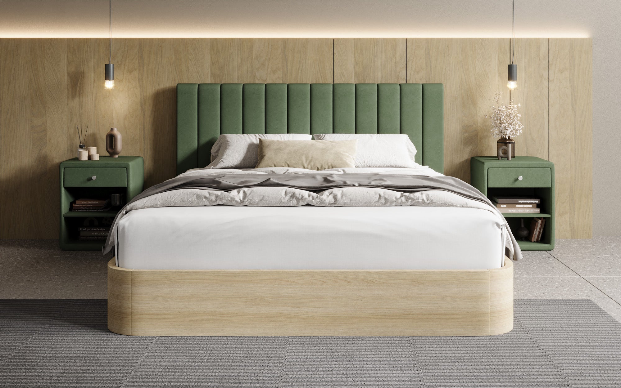 Lit rembourré design Fiore Linea en Tissu avec espace de rangement