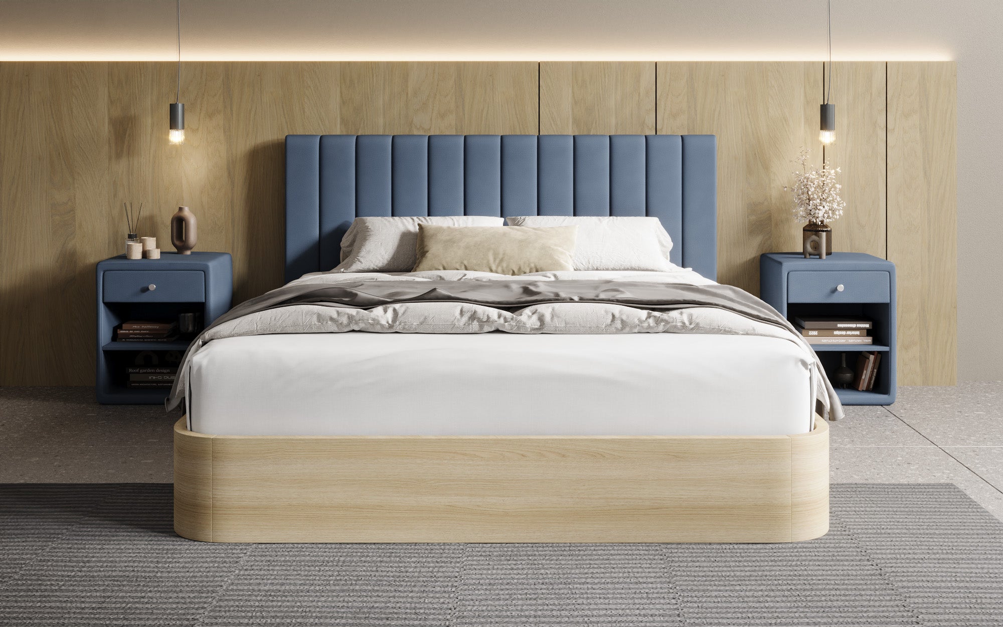 Lit rembourré design Fiore Linea en Tissu avec espace de rangement