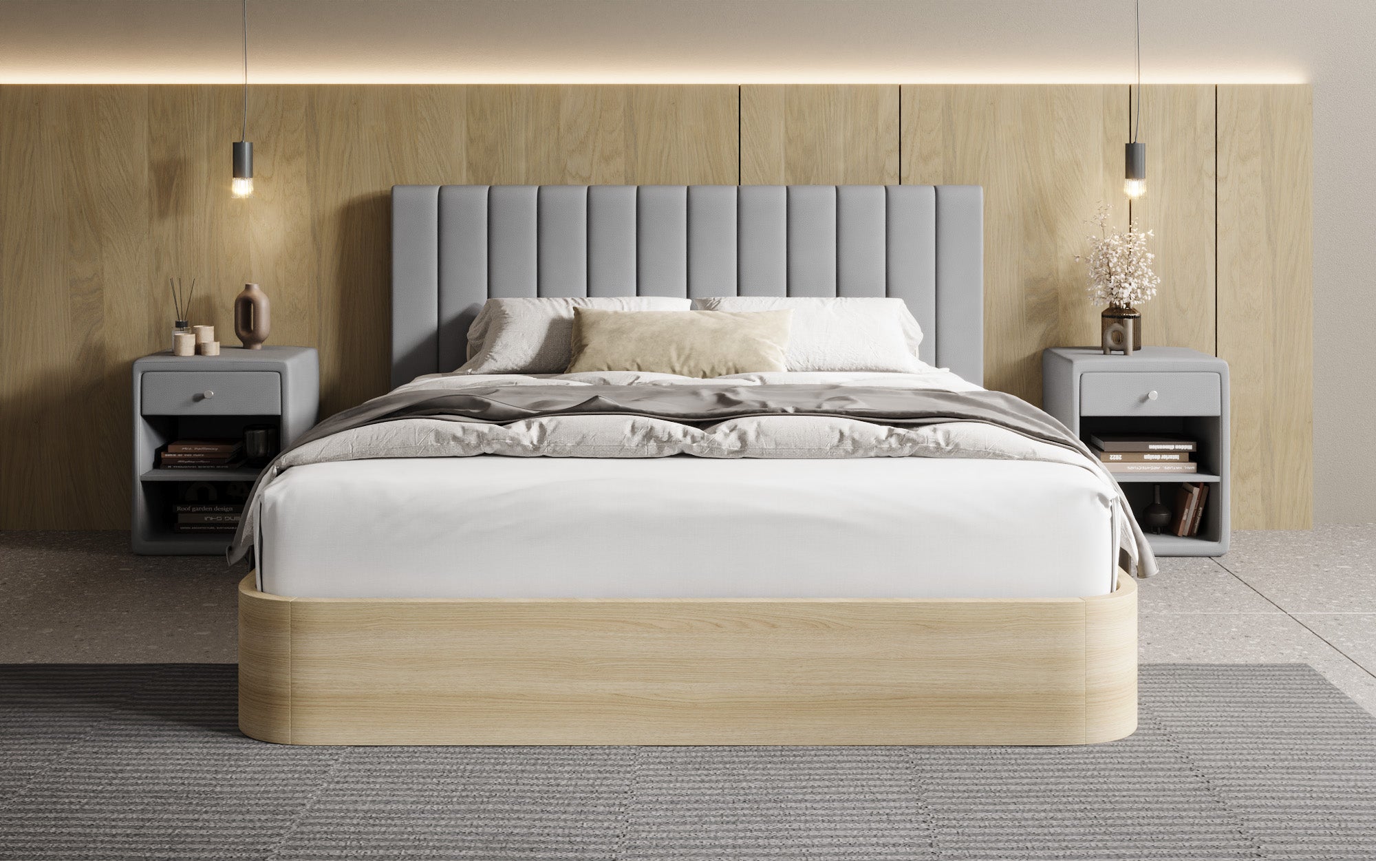 Lit rembourré design Fiore Linea en Tissu avec espace de rangement