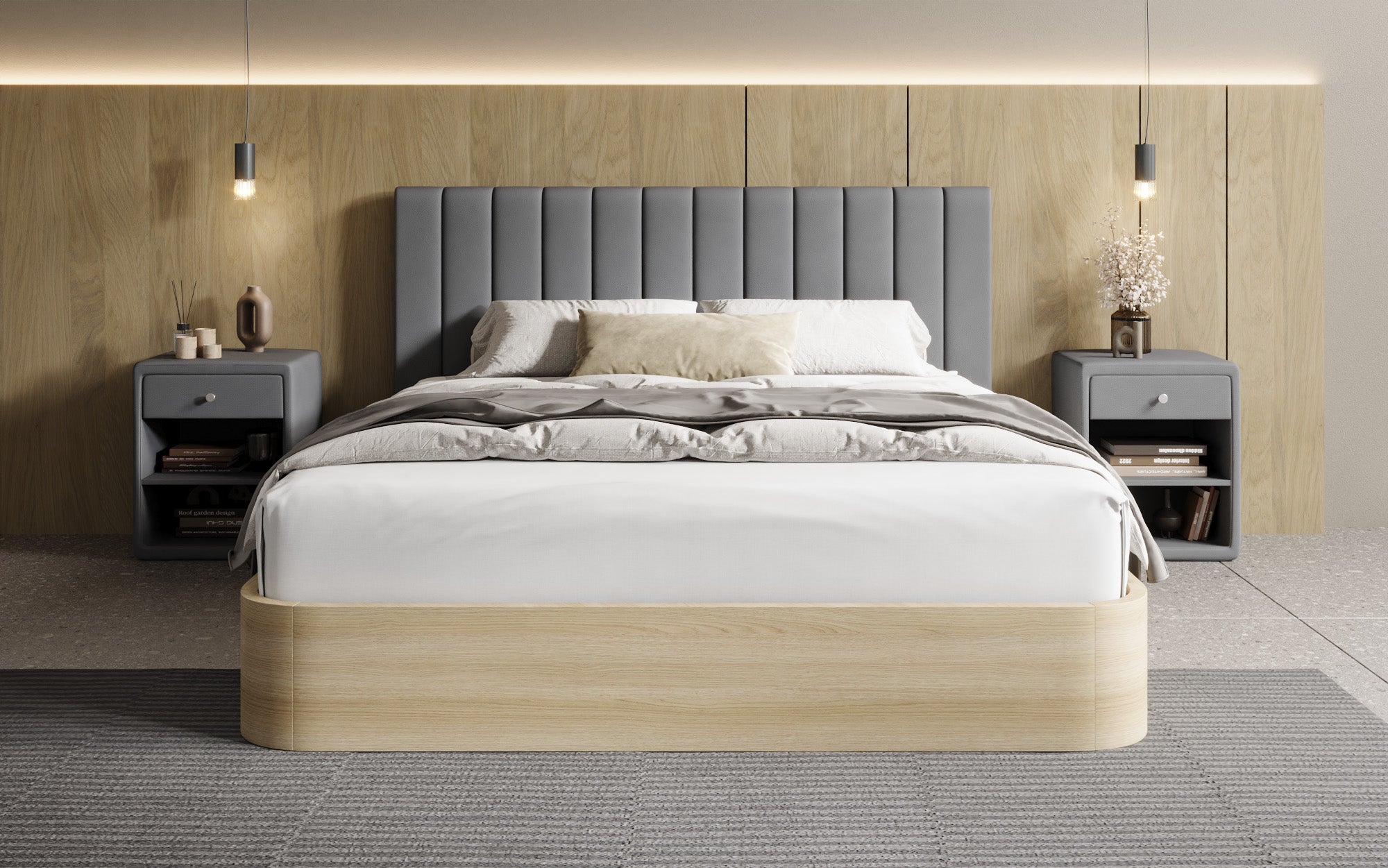 Lit rembourré design Fiore Linea en Tissu avec espace de rangement