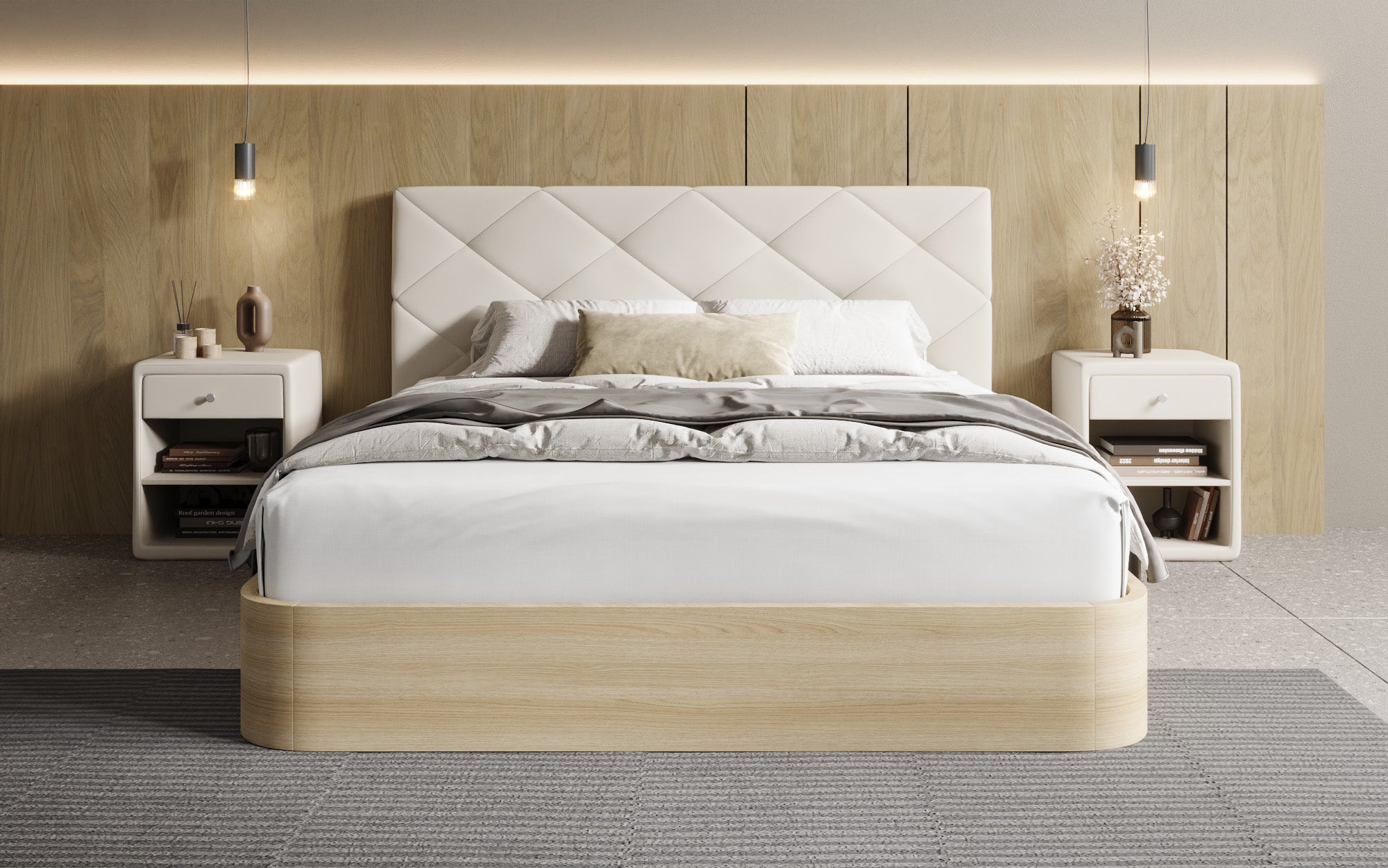 Lit rembourré design Fiore Caro en Tissu avec espace de rangement