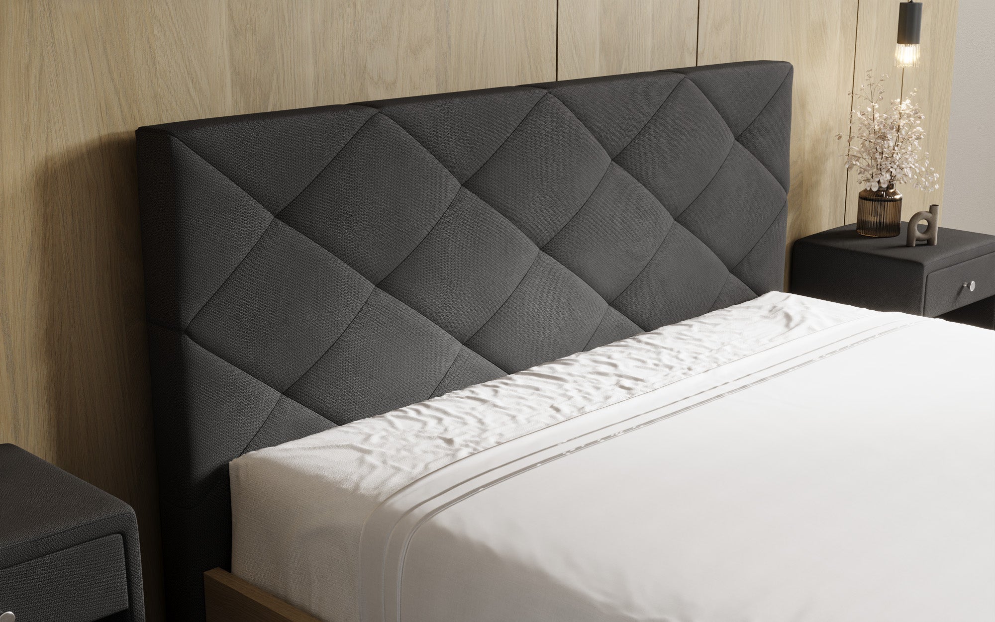 Lit rembourré design Fiore Caro en Tissu avec espace de rangement