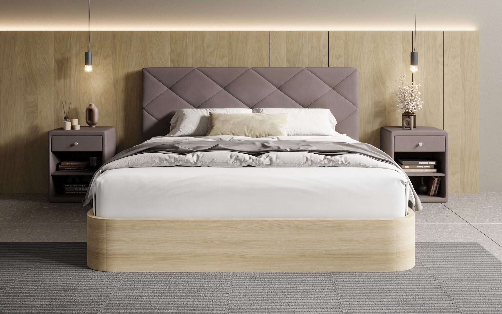 Lit rembourré design Fiore Caro en Tissu avec espace de rangement