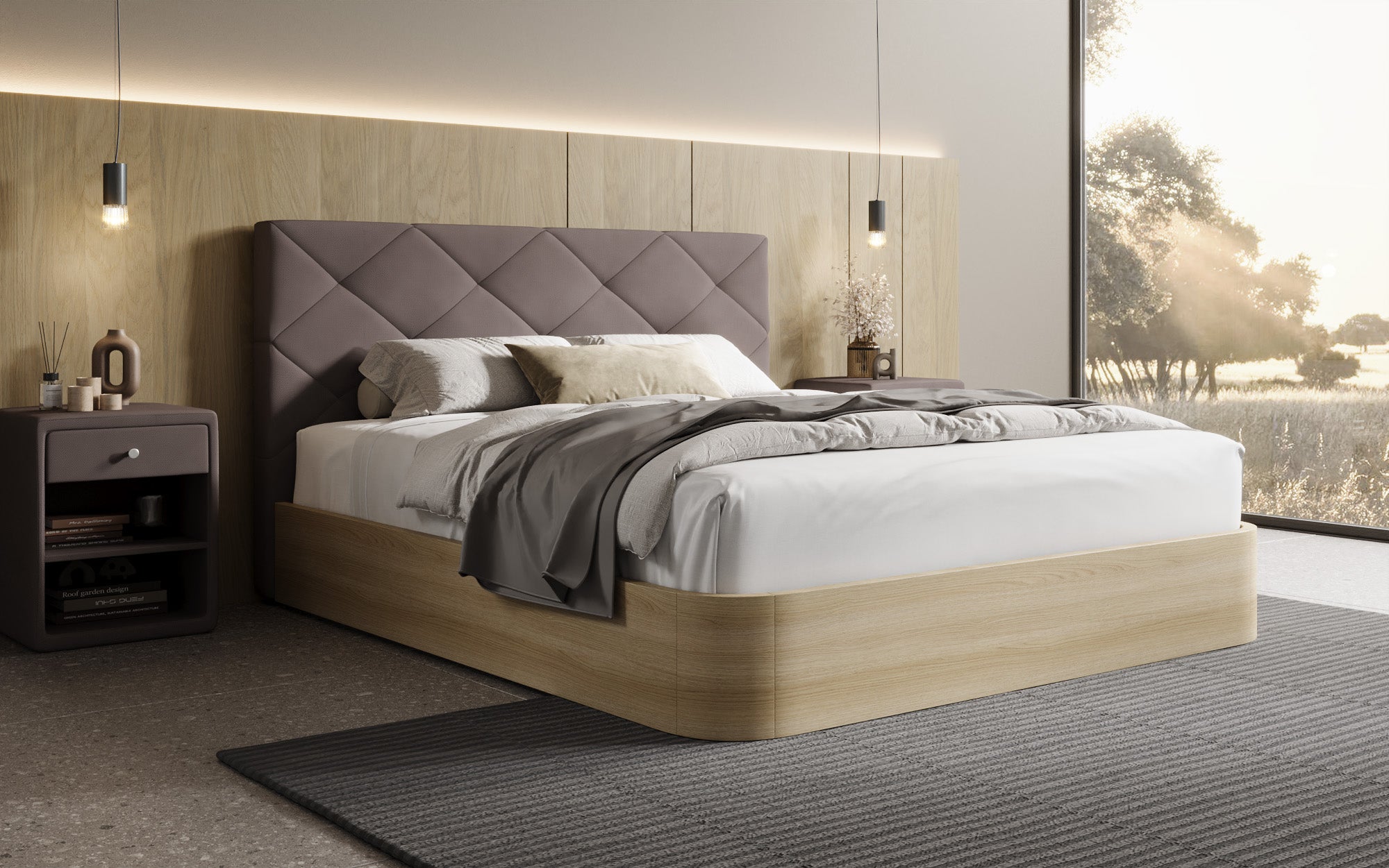 Lit rembourré design Fiore Caro en Tissu avec espace de rangement