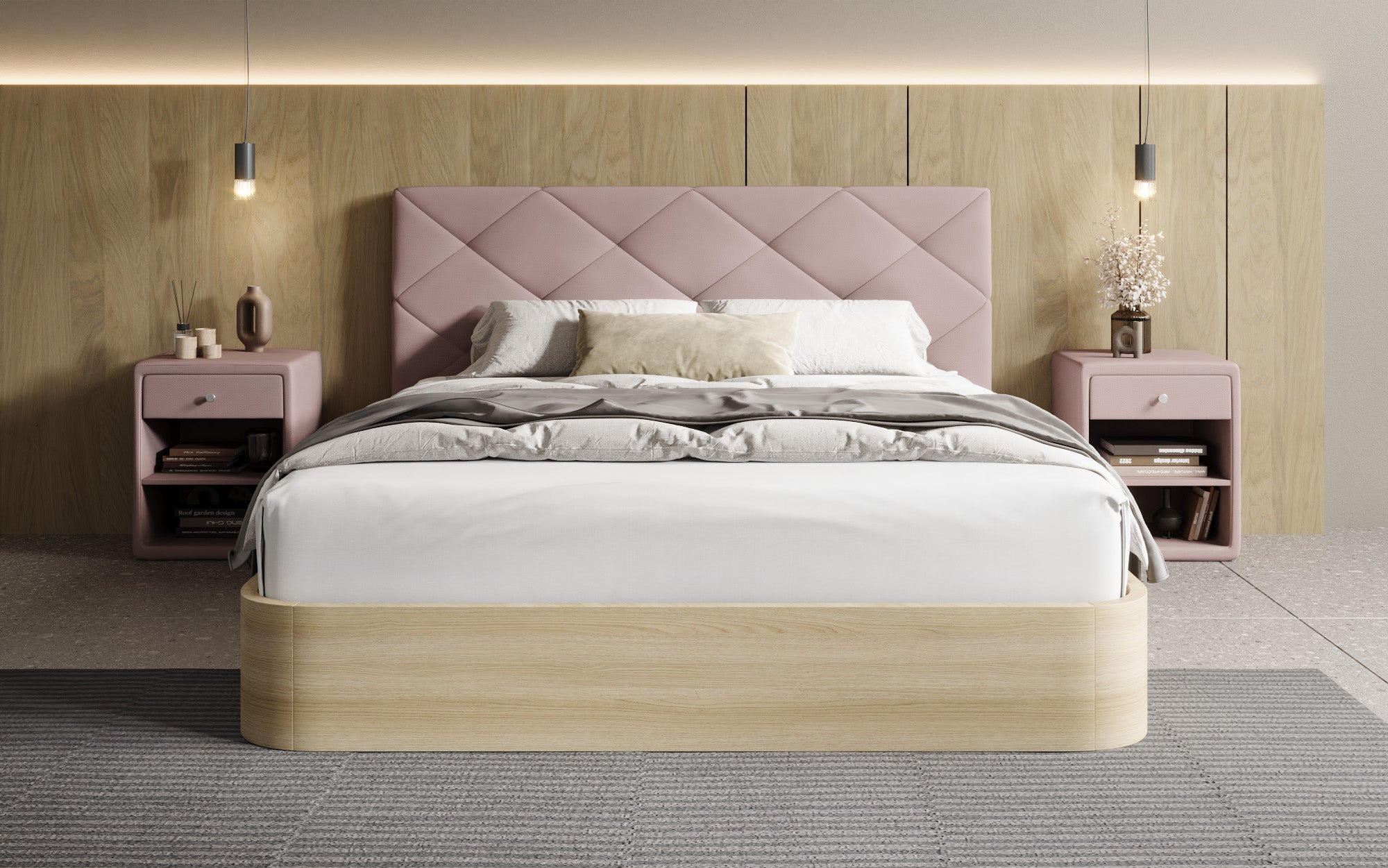 Lit rembourré design Fiore Caro en Tissu avec espace de rangement