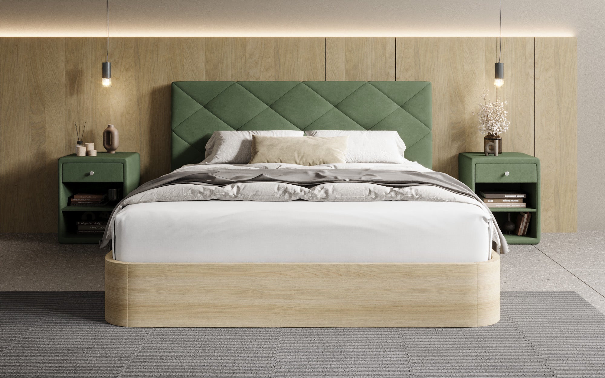 Lit rembourré design Fiore Caro en Tissu avec espace de rangement