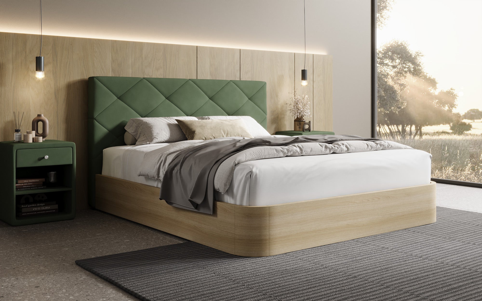 Lit rembourré design Fiore Caro en Tissu avec espace de rangement
