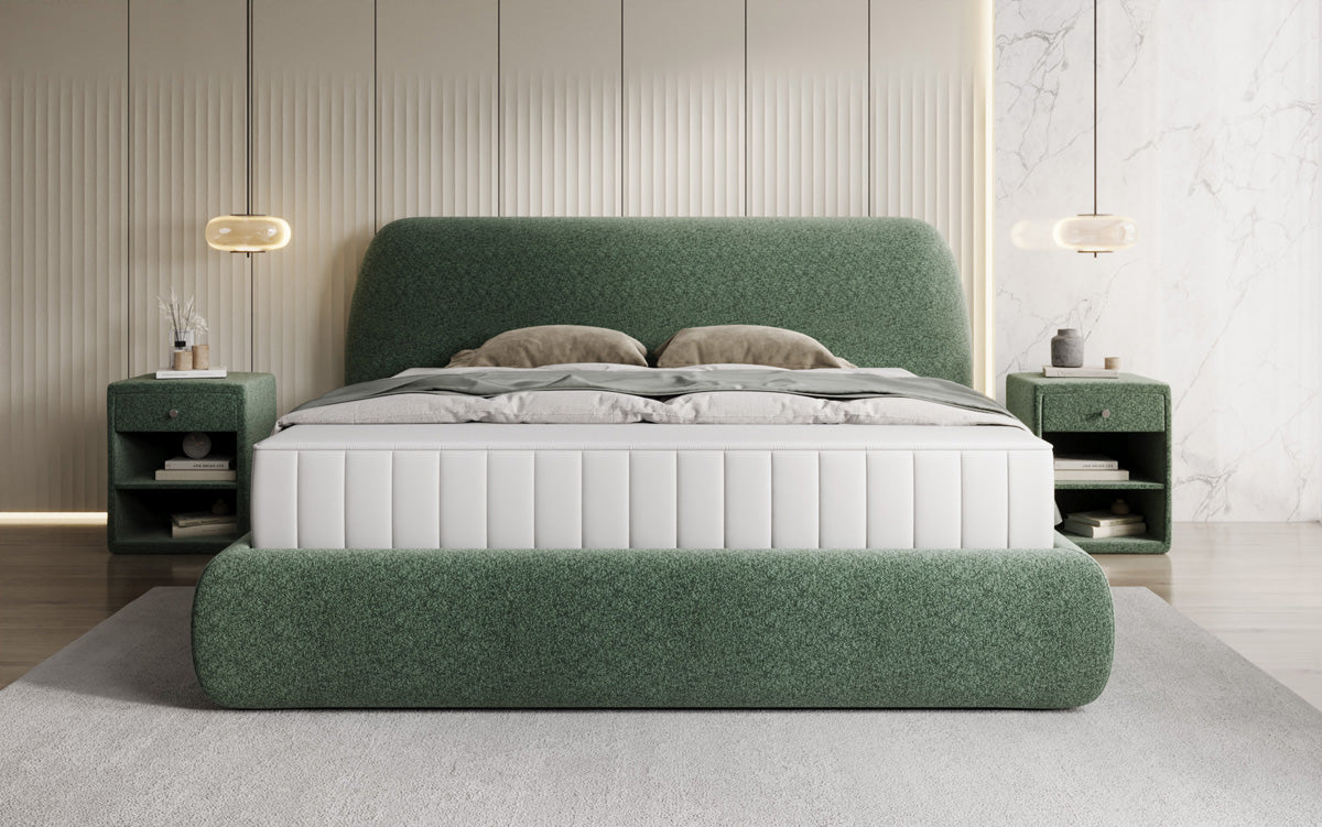 Designer upholstered bed Nella in textured fabric with storage space