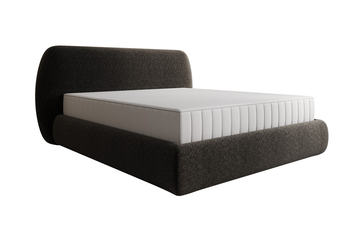 Designer upholstered bed Nella in textured fabric with storage space