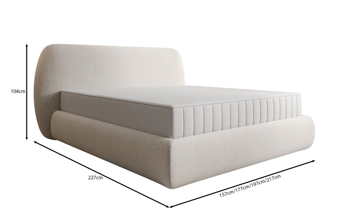 Designer upholstered bed Nella in textured fabric with storage space