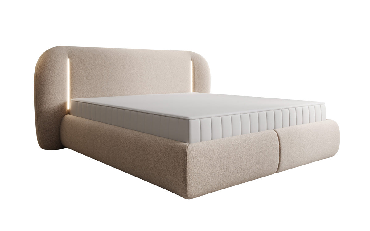 Designer-Polsterbett Momo aus Strukturstoff mat Stauraum an LED