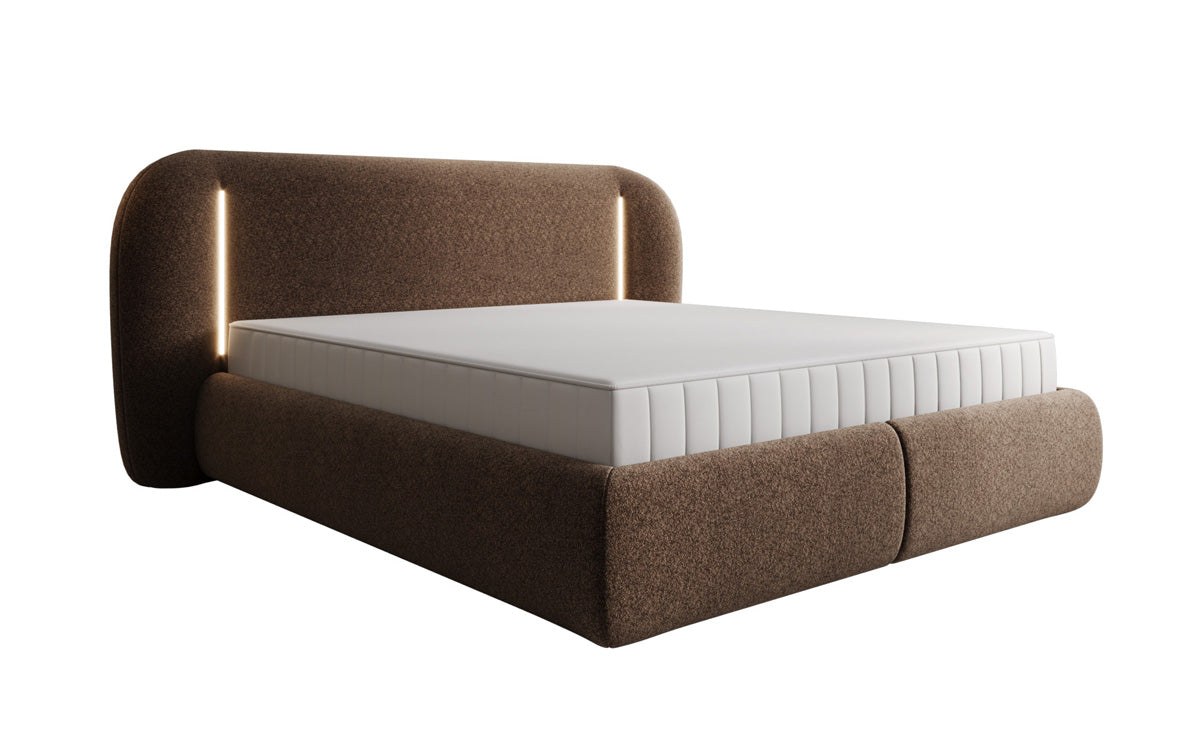 Designer-Polsterbett Momo aus Strukturstoff mat Stauraum an LED