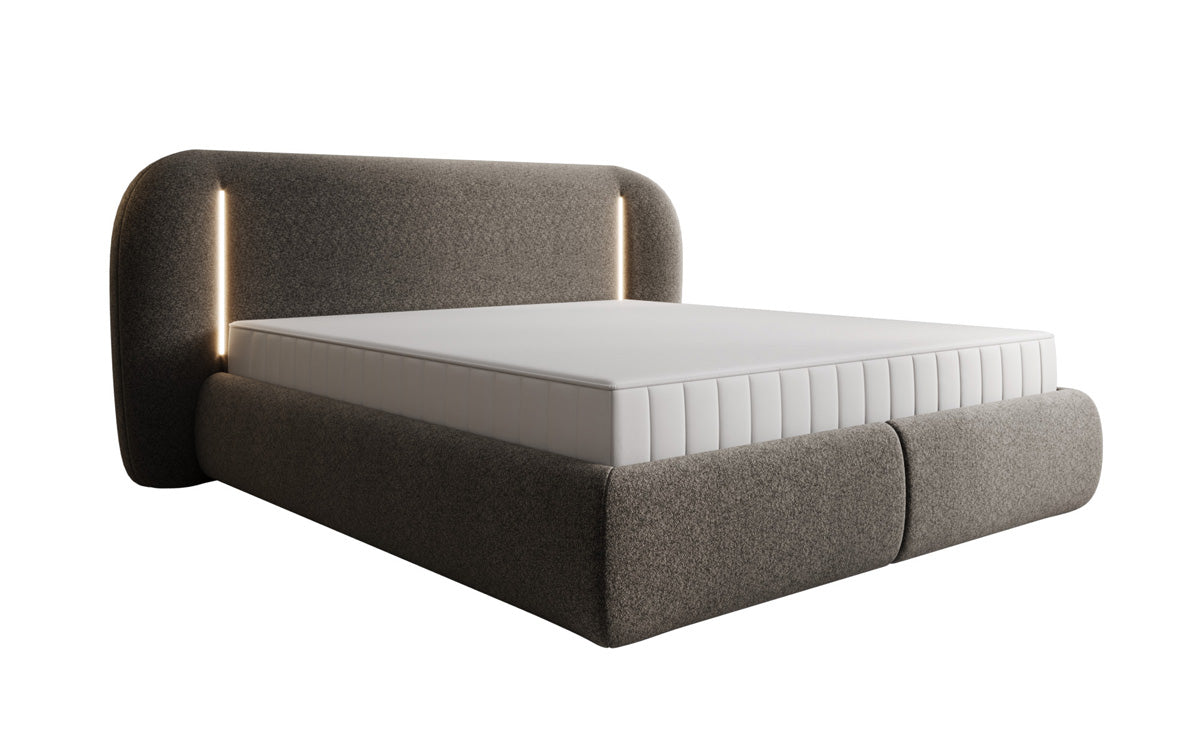 Designer-Polsterbett Momo aus Strukturstoff mat Stauraum an LED
