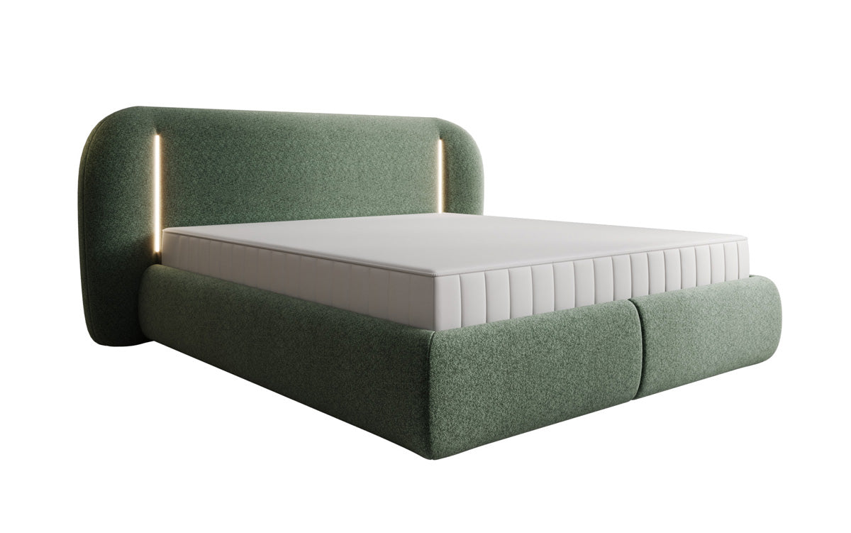 Designer-Polsterbett Momo aus Strukturstoff mat Stauraum an LED