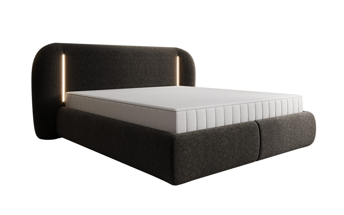 Designer-Polsterbett Momo aus Strukturstoff mat Stauraum an LED