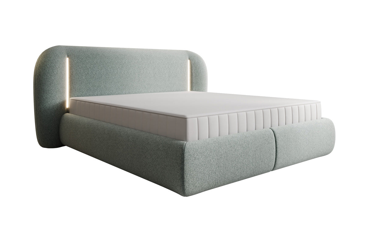 Designer-Polsterbett Momo aus Strukturstoff mat Stauraum an LED