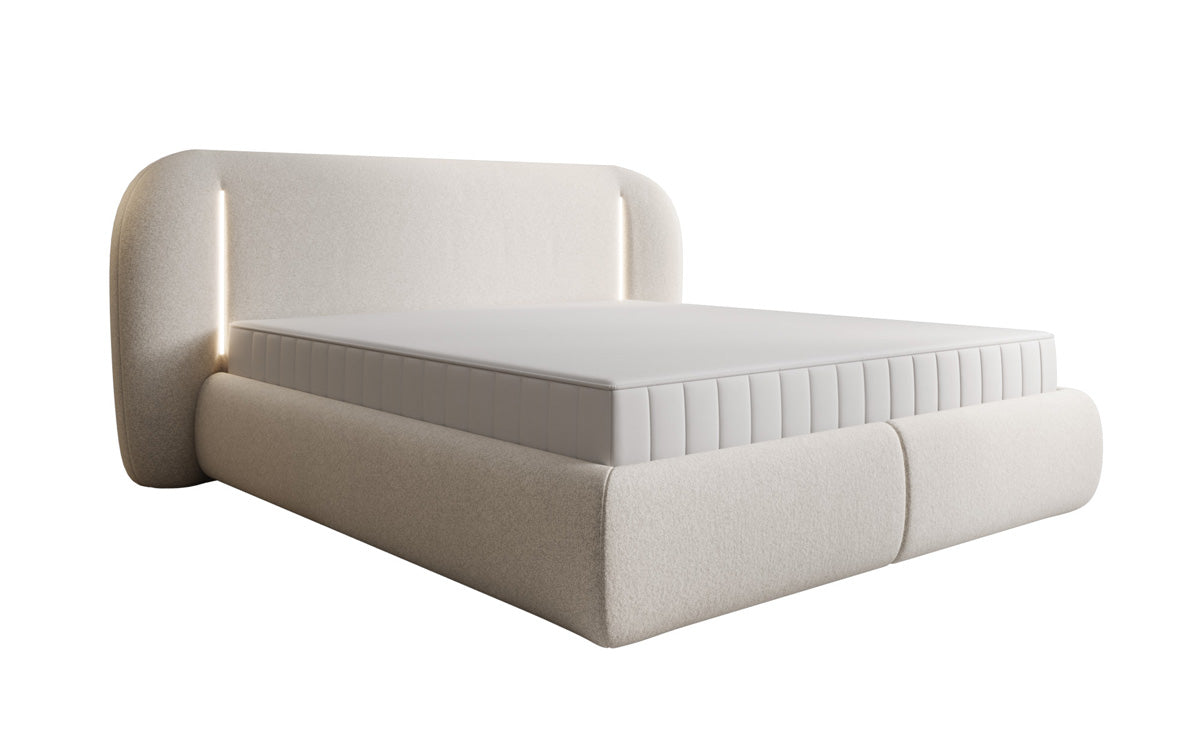 Designer-Polsterbett Momo aus Strukturstoff mat Stauraum an LED