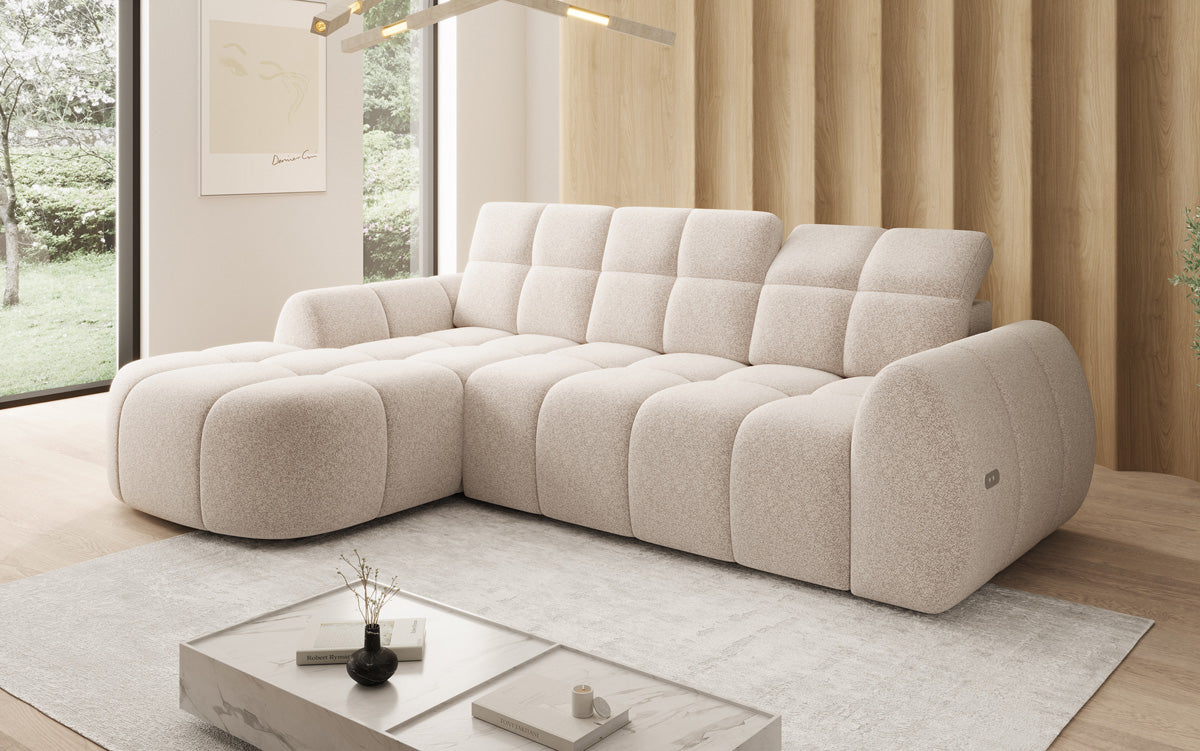 Designer Ecksofa Bjork in Strukturstoff mit elektrischer Sitzerweiterung