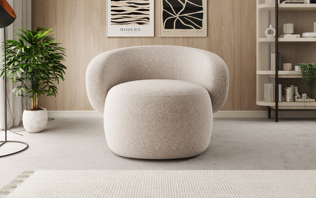Designer armchair Kai in textured fabric - 360° swivel function
