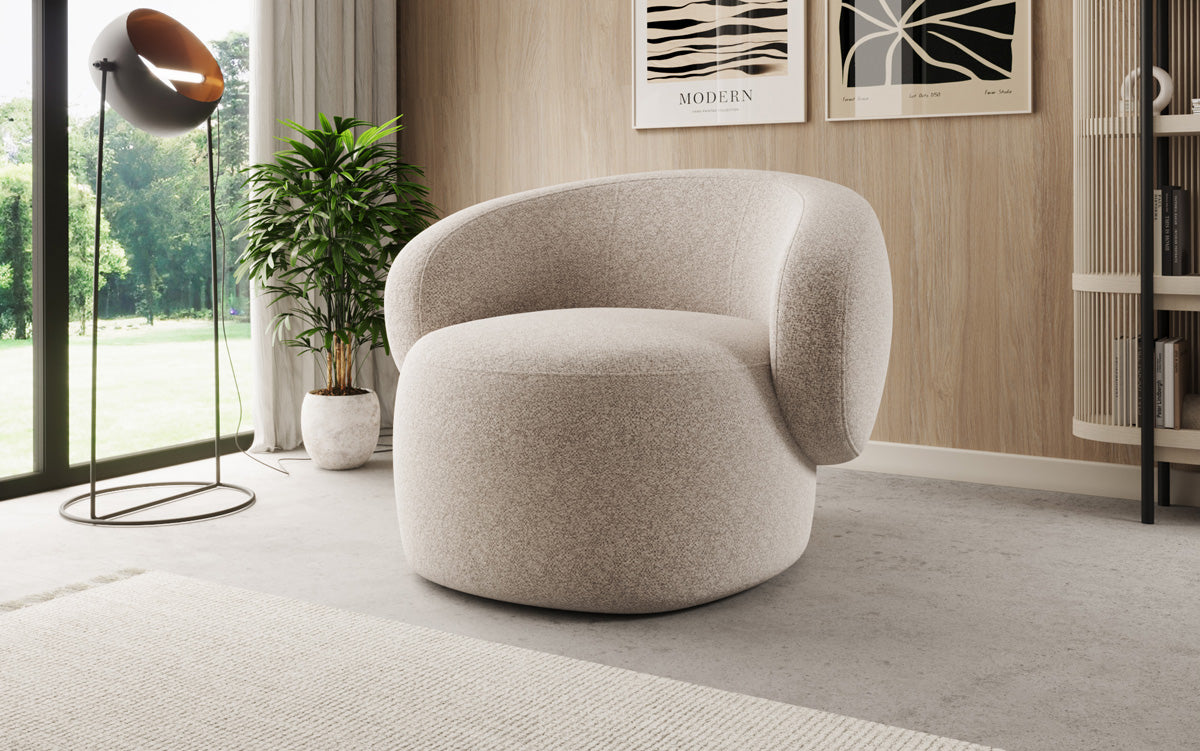 Designer armchair Kai in textured fabric - 360° swivel function
