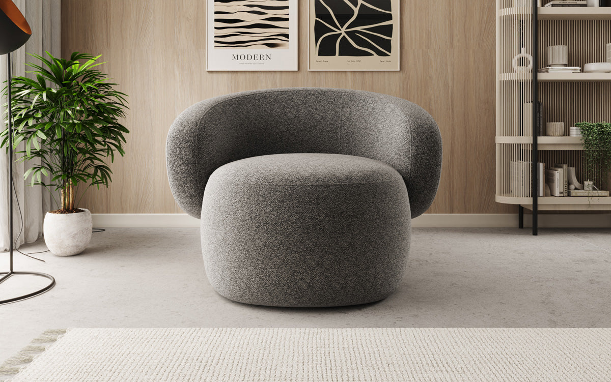 Designer armchair Kai in textured fabric - 360° swivel function