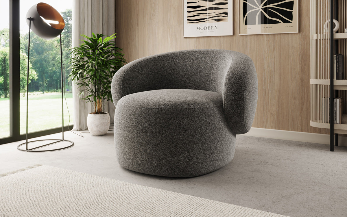 Designer armchair Kai in textured fabric - 360° swivel function