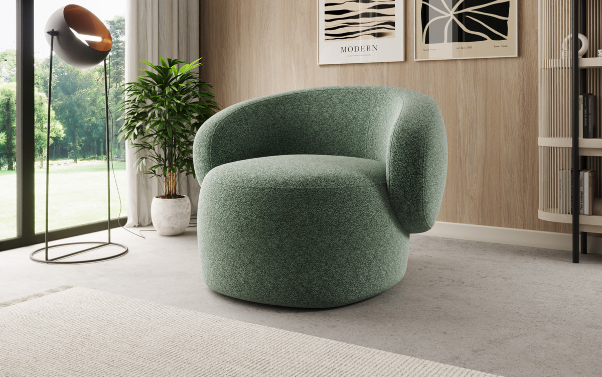 Designer armchair Kai in textured fabric - 360° swivel function