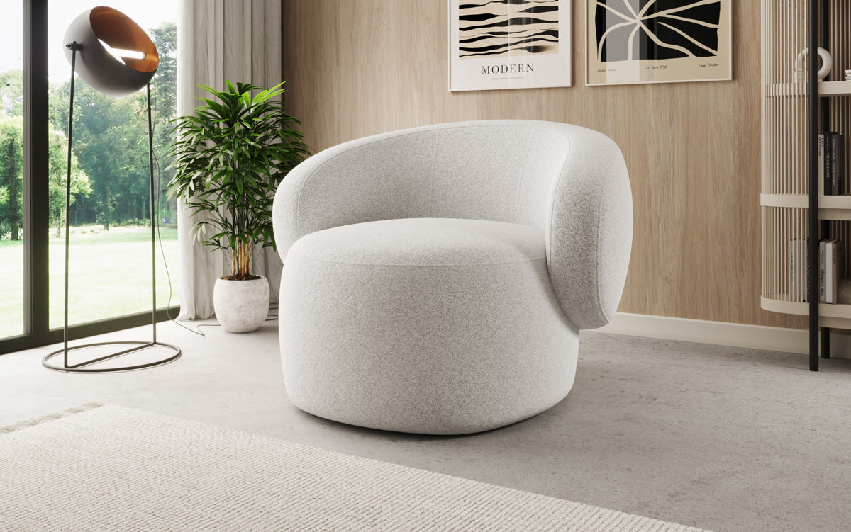 Designer armchair Kai in textured fabric - 360° swivel function