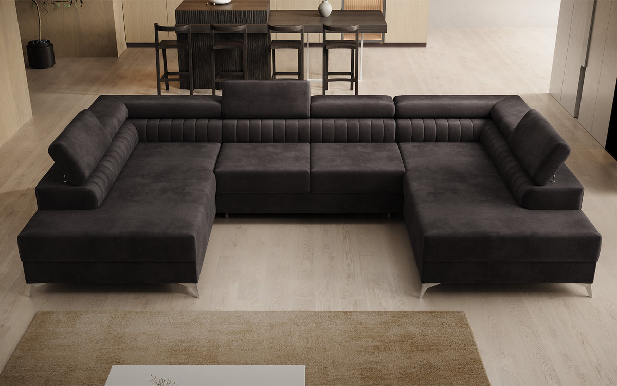 Canapé design Aurea U avec fonction lit et rabattable en velours