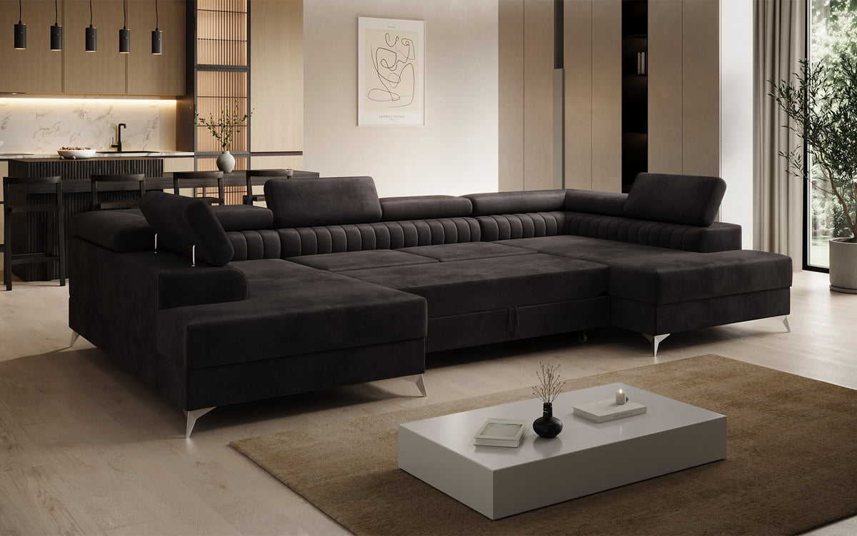 Canapé design Aurea U avec fonction lit et rabattable en velours