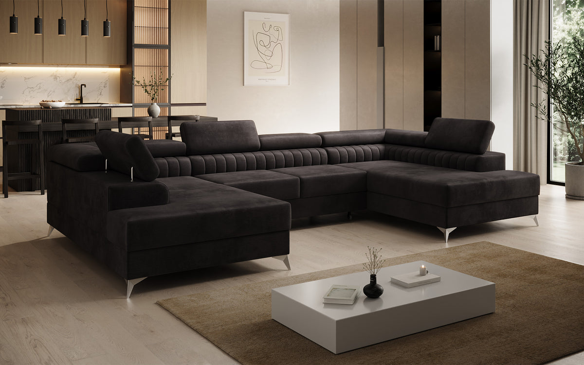 Canapé design Aurea U avec fonction lit et rabattable en velours
