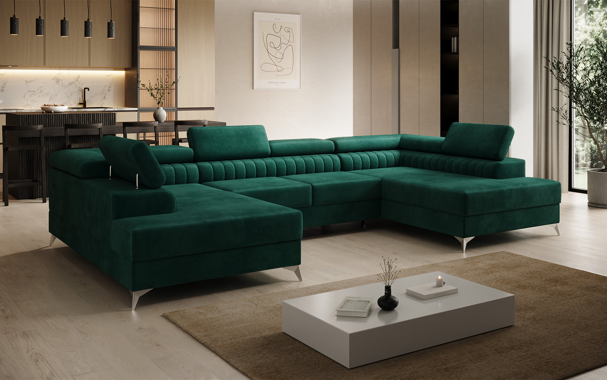 Canapé design Aurea U avec fonction lit et rabattable en velours