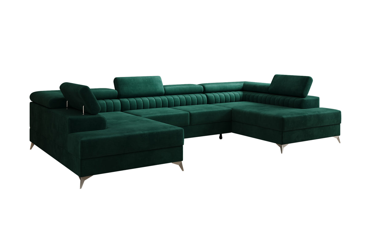 Canapé design Aurea U avec fonction lit et rabattable en velours