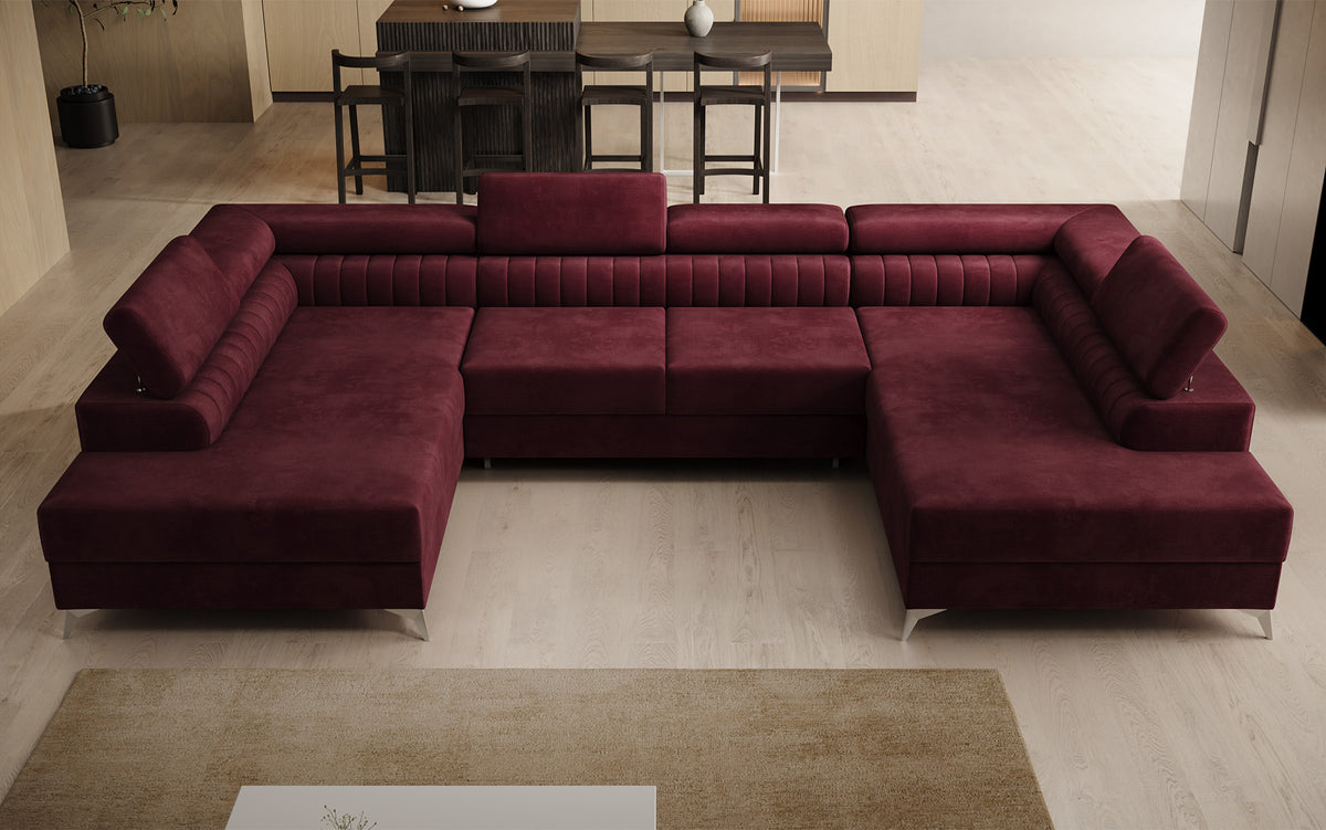 Canapé design Aurea U avec fonction lit et rabattable en velours