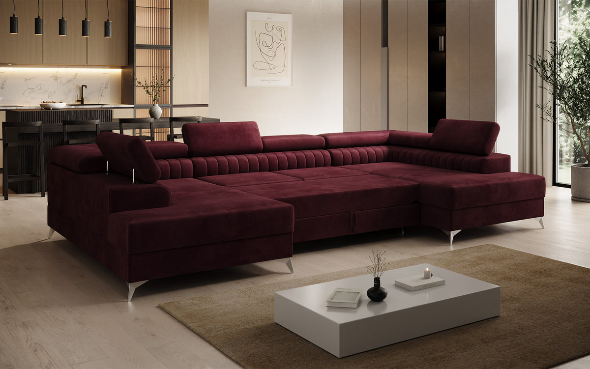 Canapé design Aurea U avec fonction lit et rabattable en velours