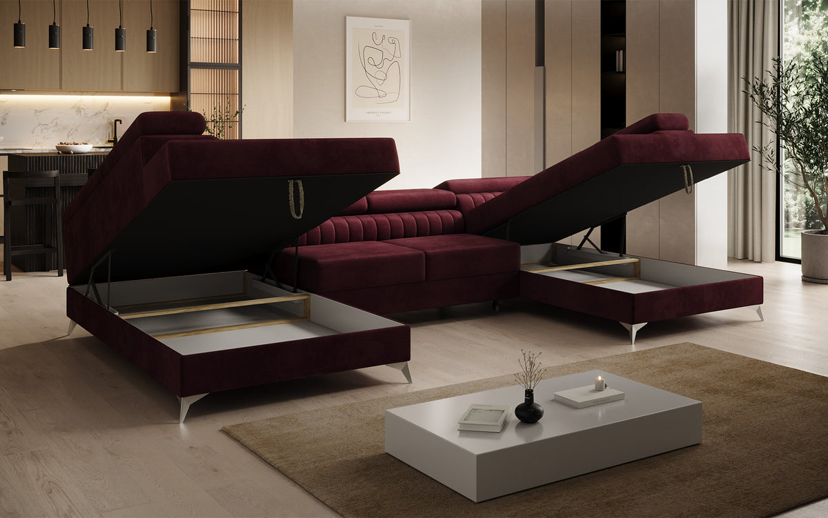 Canapé design Aurea U avec fonction lit et rabattable en velours