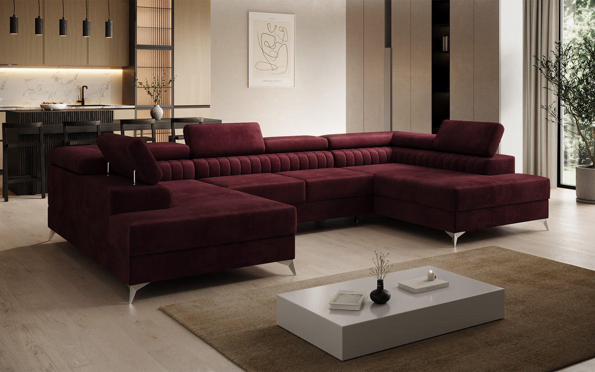 Canapé design Aurea U avec fonction lit et rabattable en velours