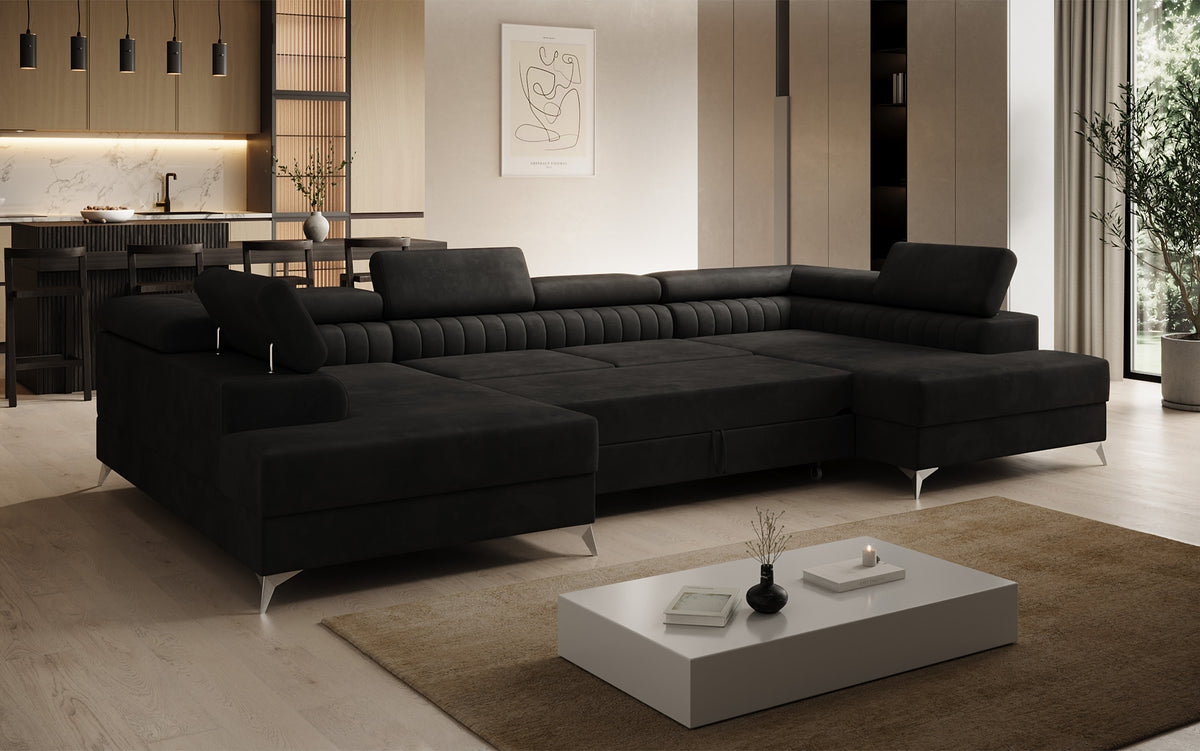 Canapé design Aurea U avec fonction lit et rabattable en velours