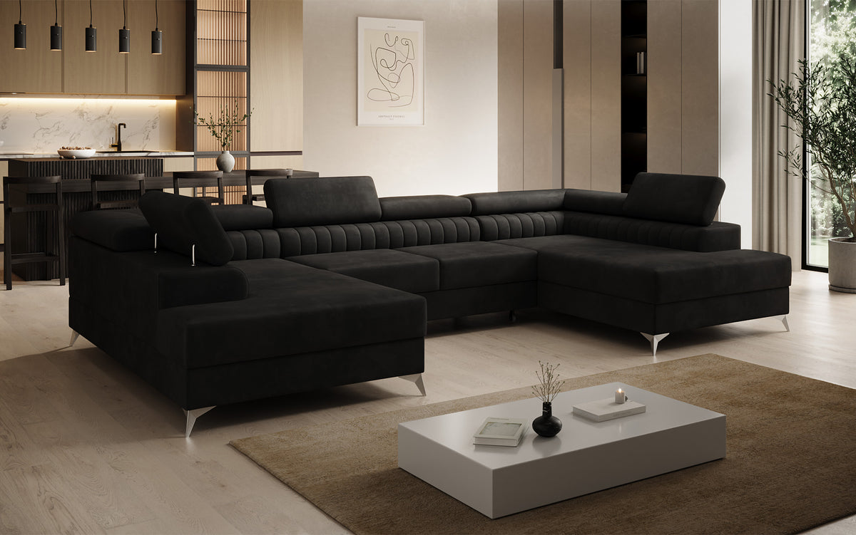 Canapé design Aurea U avec fonction lit et rabattable en velours