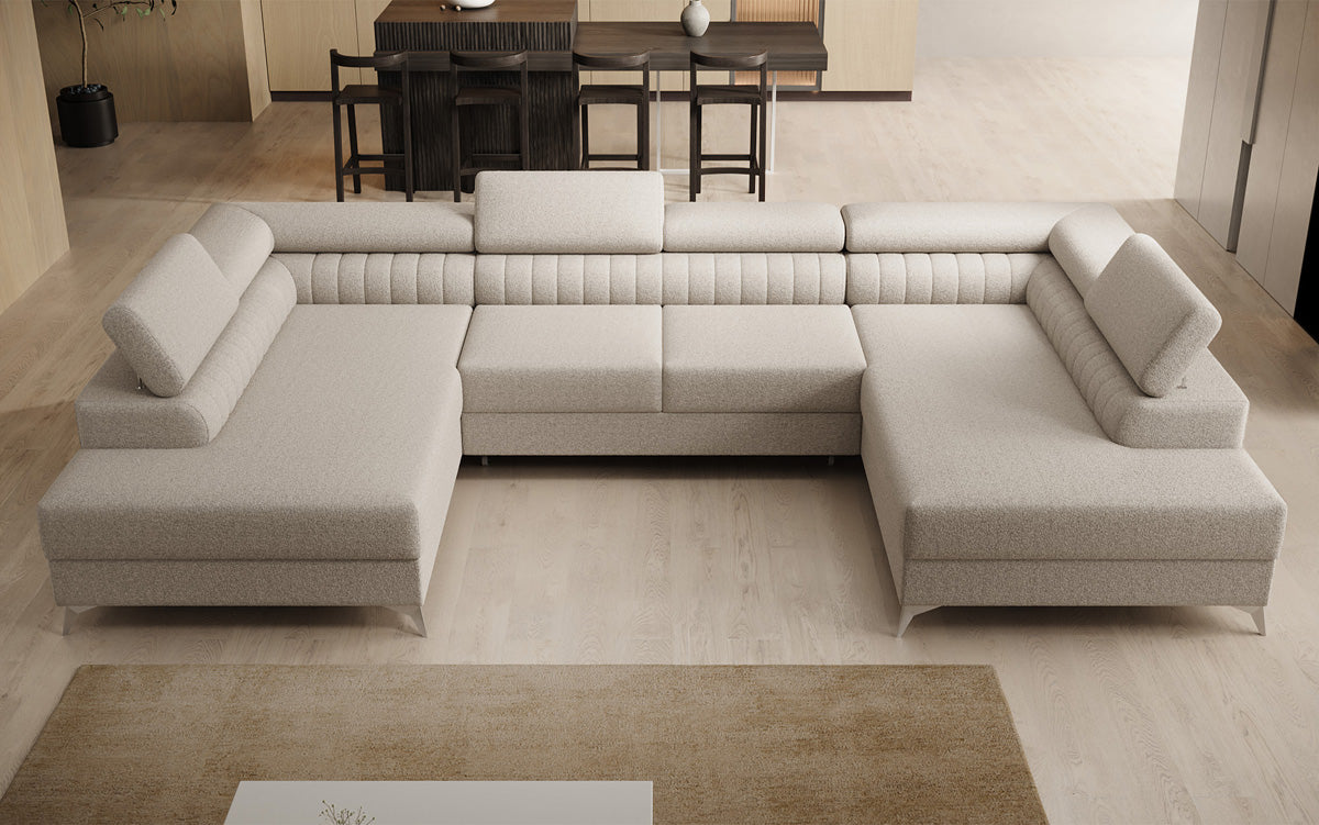 Canapé design Aurea U avec fonction lit et rabattable en Bouclé