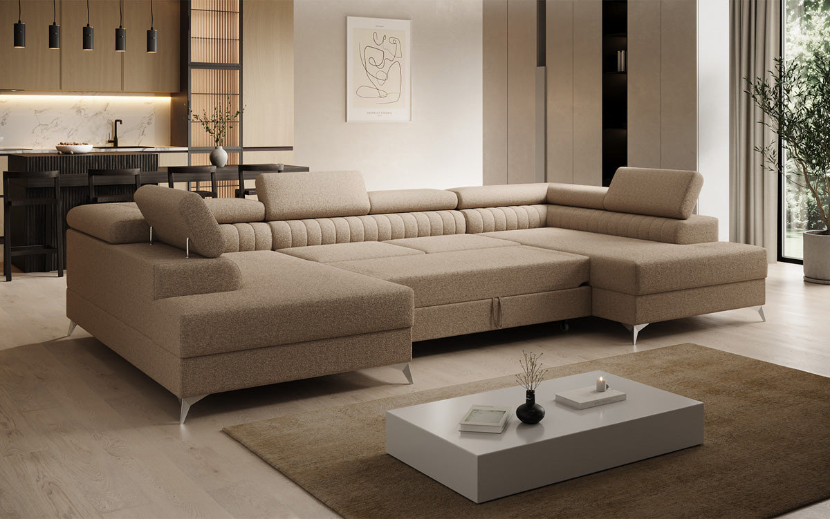 Canapé design Aurea U avec fonction lit et rabattable en Bouclé