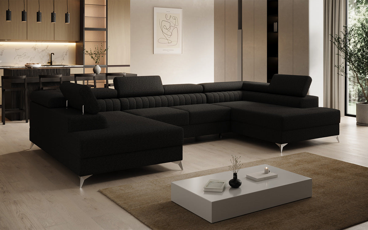 Canapé design Aurea U avec fonction lit et rabattable en Bouclé