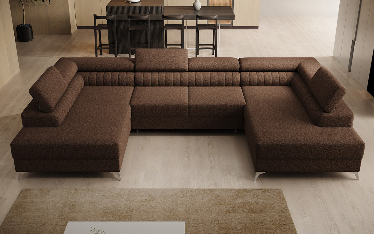 Canapé design Aurea U avec fonction lit et rabattable en Bouclé